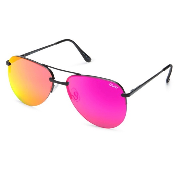 QUAY The Playa Sunglasses Polarized Black Frame Pink Mirror Lenses Aviator Style - Picture 7 of 15
